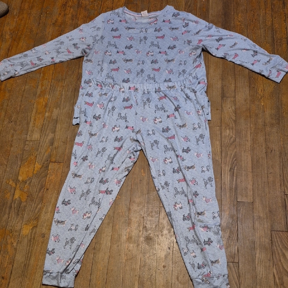 Gray and Pink Pajama Set with Full-Length Front Closure